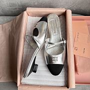 kitlife Miu Miu Mordore Leather And Grosgrain Mules silver - 2