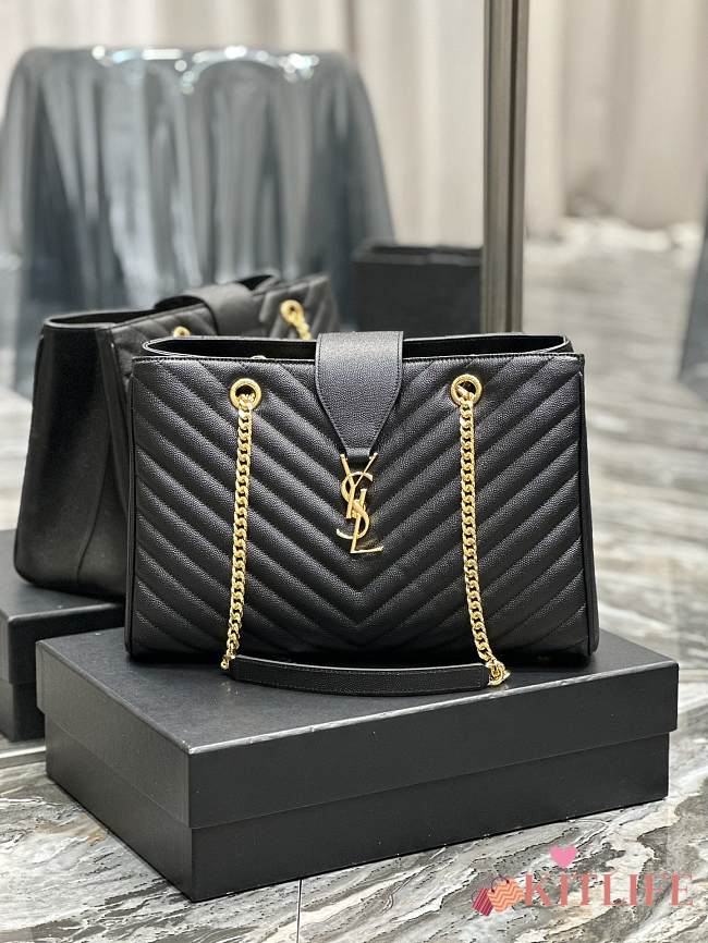kitlife Saint Laurent Black Chevron Leather Classic Monogram Shopping bag - 33x22x15 cm - 1