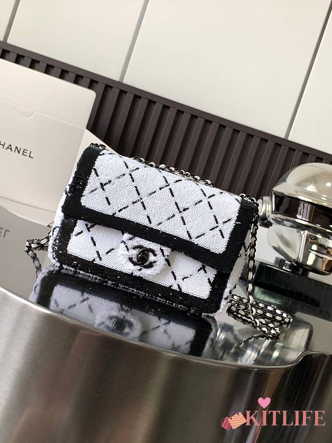 kitlife Chanel flap bag Sequins & Black Metal White & Black - 17 × 27 × 8 cm - 1