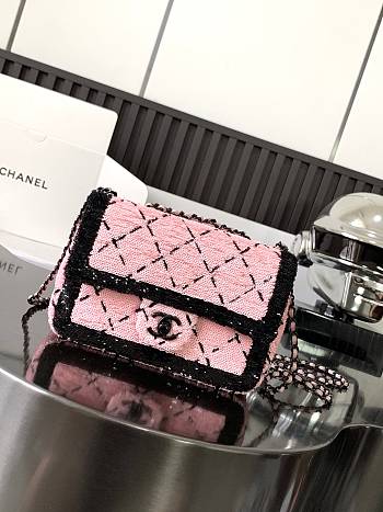 kitlife Chanel flap bag Sequins & Black Metal Pink & Black - 17 × 27 × 8 cm