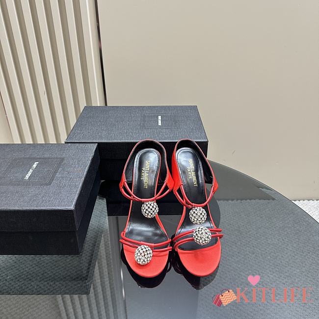 kitlife SAINT LAURENT Pierre 110 Satin And Leather Crystal Ball Shoes In Red - 1