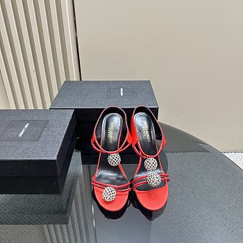 kitlife SAINT LAURENT Pierre 110 Satin And Leather Crystal Ball Shoes In Red