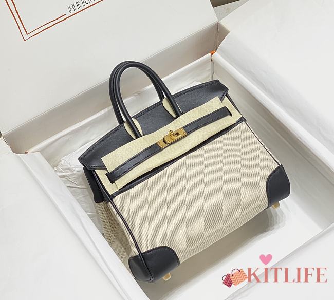 Kitlife Hermes Birkin 25 canva beige&black bag - 25cm - 1