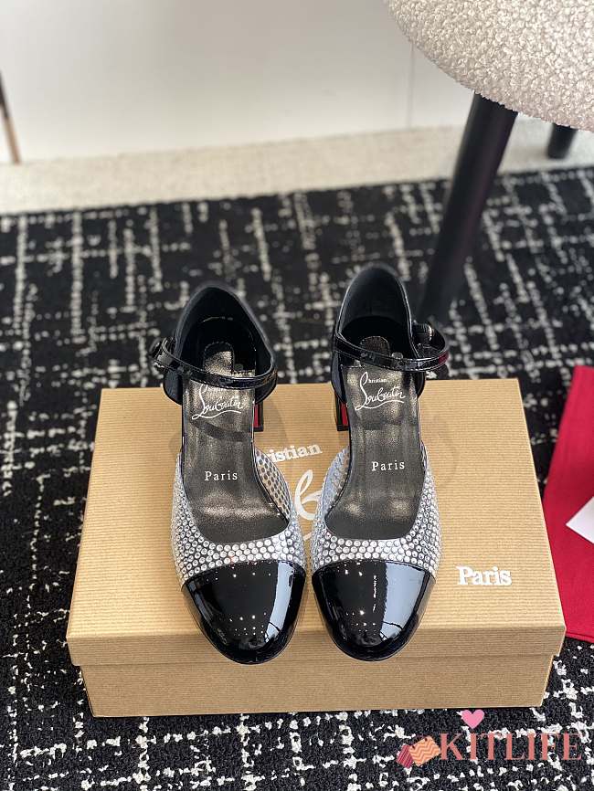 kitlife Christian Louboutin Miss Jane Crystals Black Patent Leather 55mm Pumps  - 1