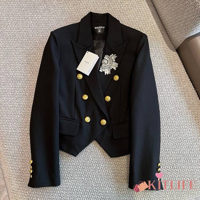 kitlife Balmain 6-button cinched-waist jacket Black  - 1