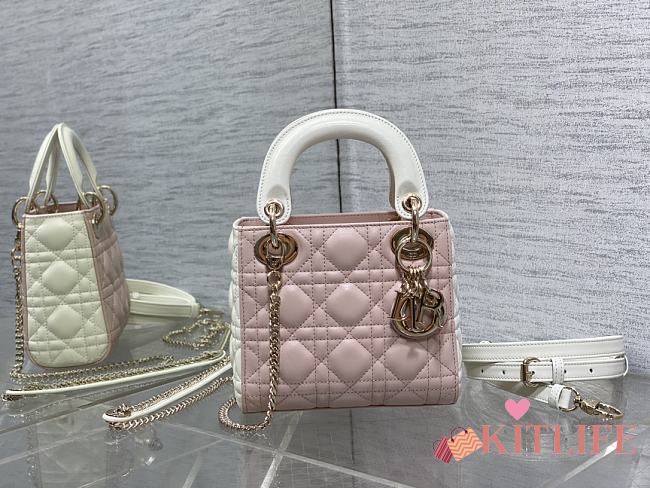 kitlife Mini Lady Dior Bag  Two-Tone Latte and Powder Pink - 17x7x15cm - 1