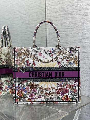 Kitlife Dior Large Book Tote Ecru Multicolor Dior 4 Saisons Automne Soleil Embroidery purple bag -  42x18x35 cm