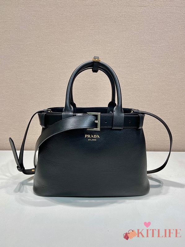 kitlife Prada Buckle Large Leather Handbag With Belt black - 37x27x14cm - 1