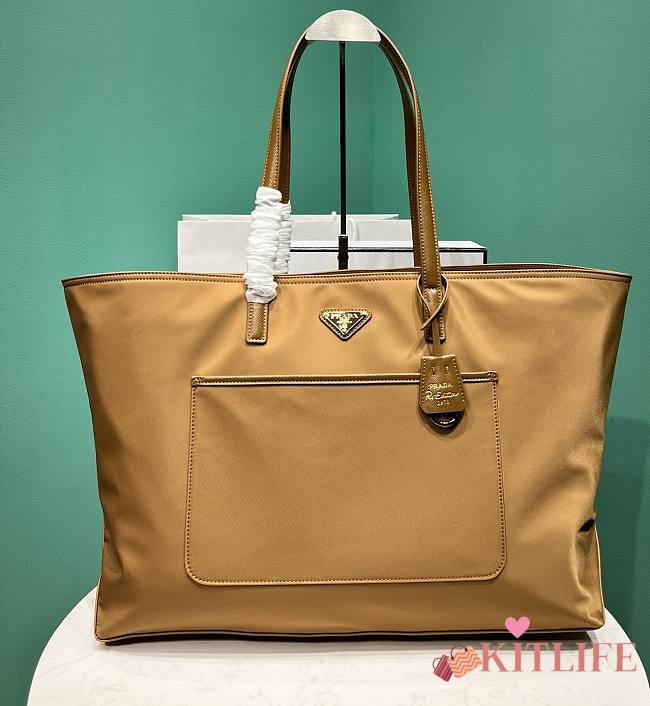 Kitlife Prada Re-Edition 1978 large Re-Nylon and Saffiano leather tote brown bag - 43x31x15cm - 1