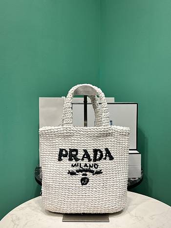 Kitlife PRADA Small Crochet Tote Bag white - 24x24x8 cm