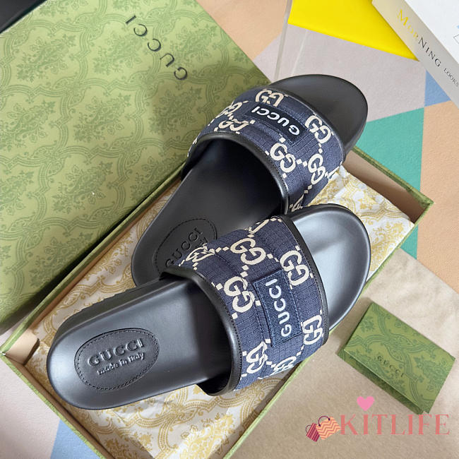 kitlife Gucci Men's blue GG Slide Sandal - 1
