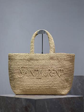 Kitlife SAINT LAURENT Logo-embroidered Raffia beige Tote Bag In Naturel - 43x35x18 cm