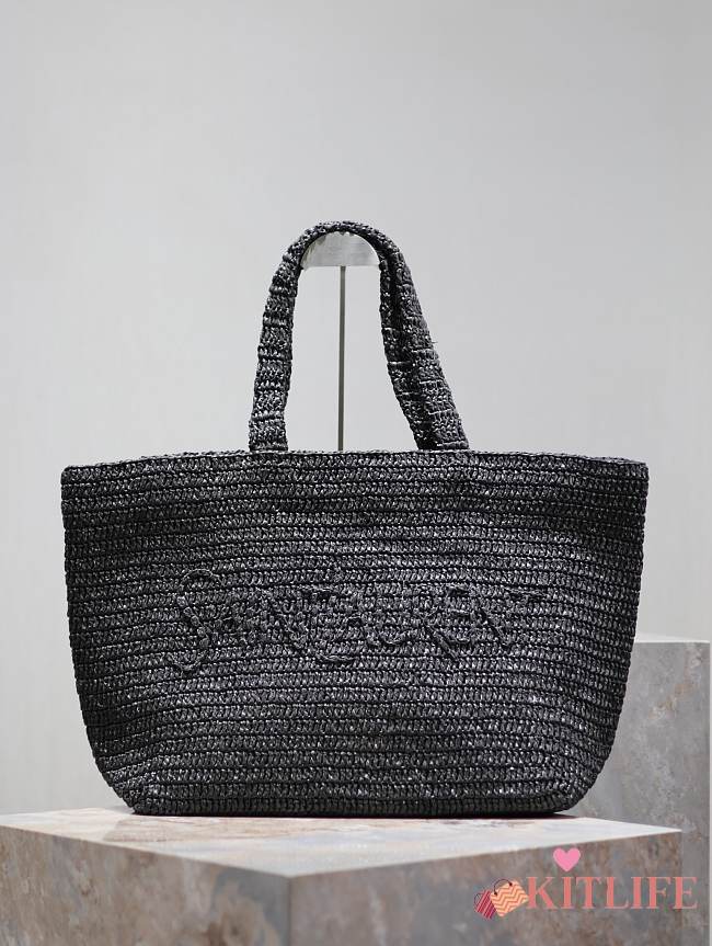Kitlife SAINT LAURENT Logo-embroidered Raffia black Tote Bag In Naturel - 43x35x18 cm - 1