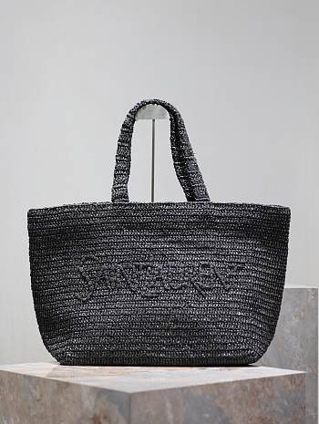 Kitlife SAINT LAURENT Logo-embroidered Raffia black Tote Bag In Naturel - 43x35x18 cm