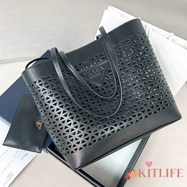 Kitlife Prada Panier leather large-bag with cut-out motif Black - 32x29x13cm - 1