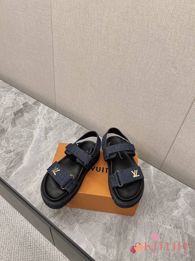 kitlife Lousi Vuitton Sunset Flat Comfort Sandal Dark Blue denim - 1ACPGN - 1