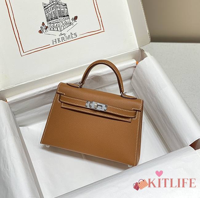 Kitlife Hermes Kelly mini brown silver hardware – 20x16x10cm - 1