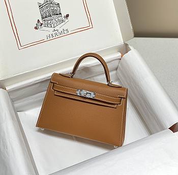 Kitlife Hermes Kelly mini brown silver hardware – 20x16x10cm