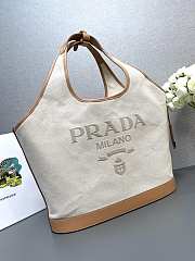 Kitlife PRADA Logo-embossed large linen and leather tote bag - 37.5x30x13 cm - 2