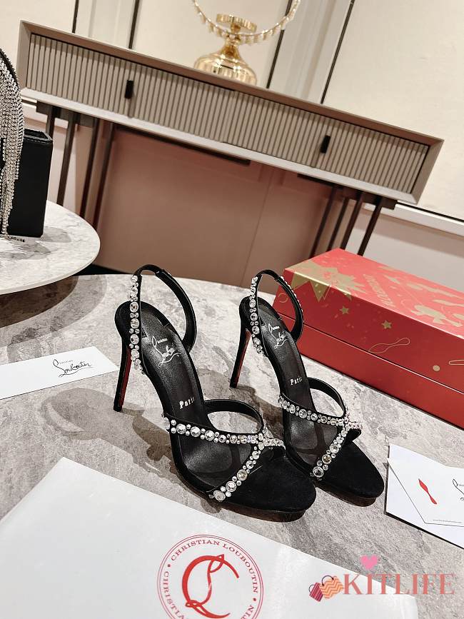 kitlife CHRISTIAN LOUBOUTIN Emilie 100mm crystal-embellished suede slingback sandals black - 1