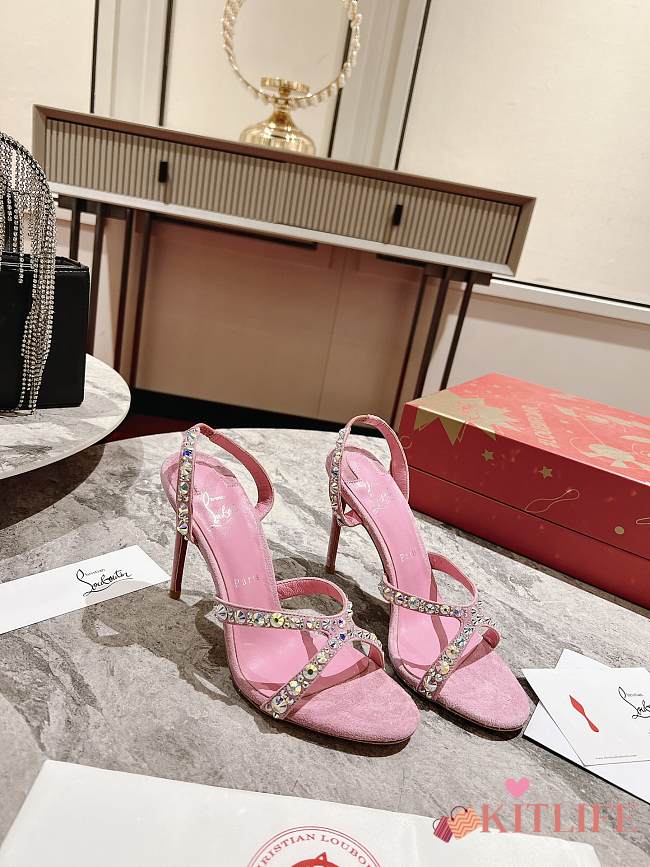 kitlife CHRISTIAN LOUBOUTIN Emilie 100mm crystal-embellished suede slingback sandals Pink - 1