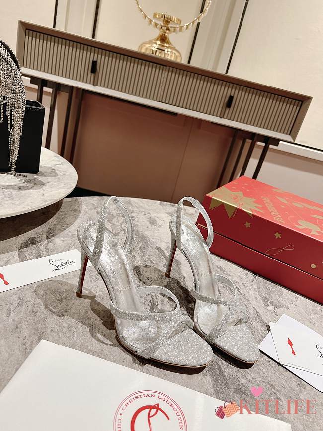 kitlife CHRISTIAN LOUBOUTIN Emilie 100mm crystal-embellished suede slingback sandals silver - 1