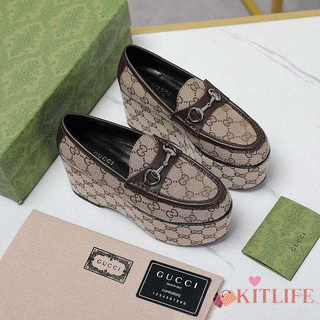 Kitlife Gucci Brown Horsebit Platform Loafers  - 1