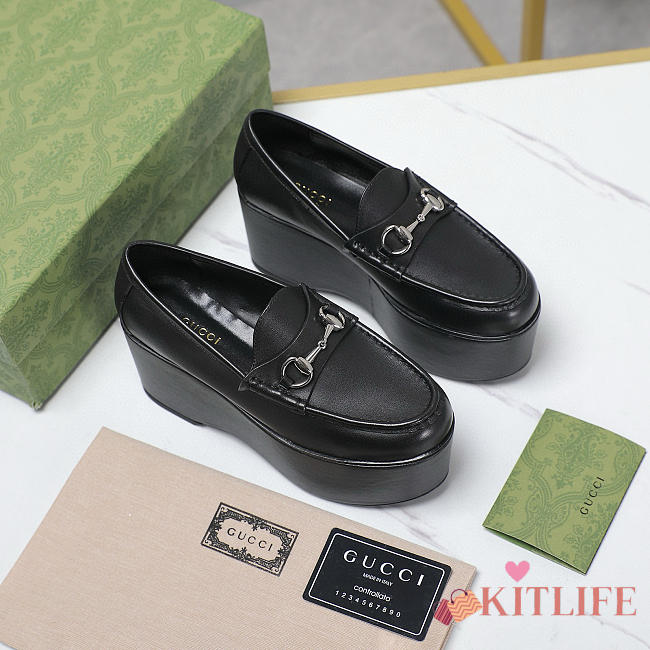 Kitlife Gucci Black Horsebit Platform Loafers - 1