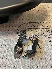 kitlife Saint Laurent Women's Black Leather Heel Sandals - 9CM - 6
