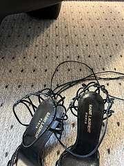 kitlife Saint Laurent Women's Black Leather Heel Sandals - 9CM - 5