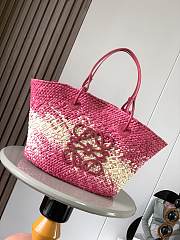 kitlife LOEWE + Paula's Ibiza Medium Leather-trimmed Woven Raffia Tote In Neutrals Pink - 46x24x15 cm - 1