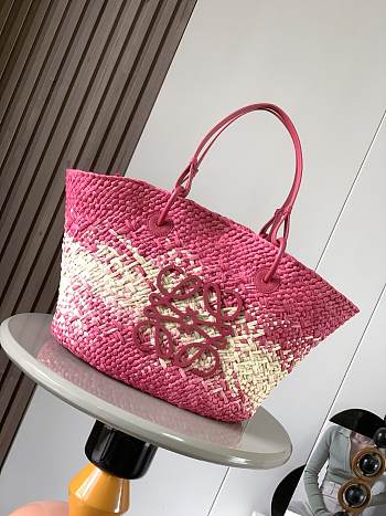 kitlife LOEWE + Paula's Ibiza Medium Leather-trimmed Woven Raffia Tote In Neutrals Pink - 46x24x15 cm