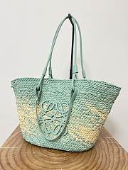 kitlife LOEWE + Paula's Ibiza Medium Leather-trimmed Woven Raffia Tote In Neutrals Blue - 46x24x15 cm - 1