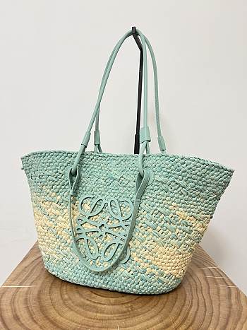 kitlife LOEWE + Paula's Ibiza Medium Leather-trimmed Woven Raffia Tote In Neutrals Blue - 46x24x15 cm