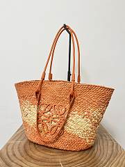 kitlife LOEWE + Paula's Ibiza Medium Leather-trimmed Woven Raffia Tote In Neutrals Orange - 46x24x15 cm - 1