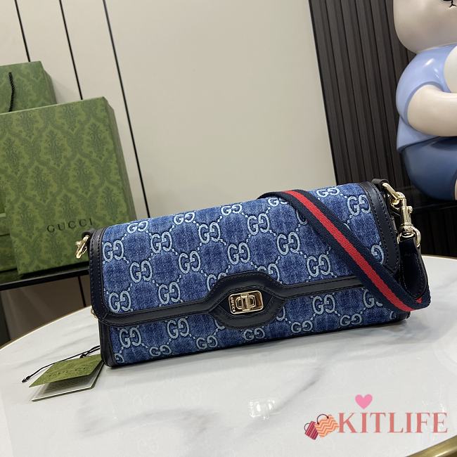 Kitlife Gucci Women's Blue Luce Small Shoulder Bag blue denim - 27.5x 12.5xx 6.5 cm - 1