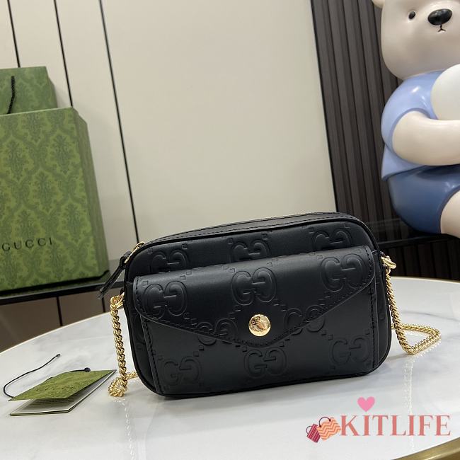 Kitlife GUCCI Super Mini GG leather crossbody bag black - 18x11x4 cm - 1