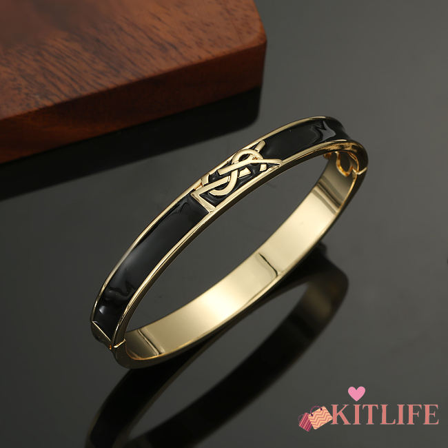 kitlife SAINT LAURENT Logo-plaque Bangle Bracelet In Black  - 1