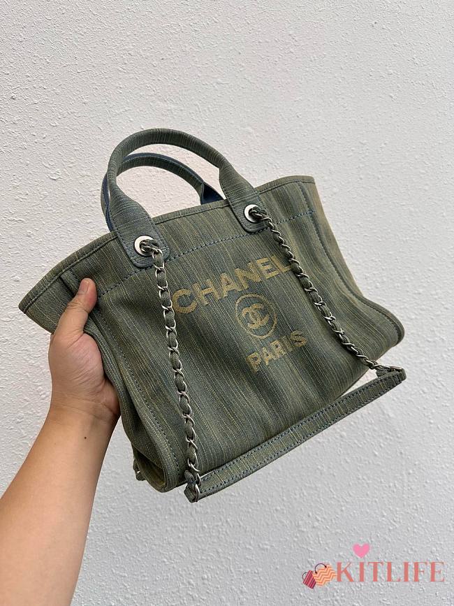 Chanel Canvas Large Deauville Shopping Bag Green - 38cm - 1