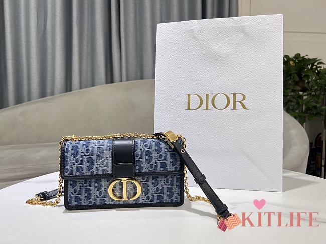 Kitlife Dior 30 Montaigne Oblique Chain Cross Bag Blue denim - 21 x 12 x 6 cm  - 1