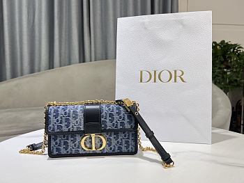 Kitlife Dior 30 Montaigne Oblique Chain Cross Bag Blue denim - 21 x 12 x 6 cm 