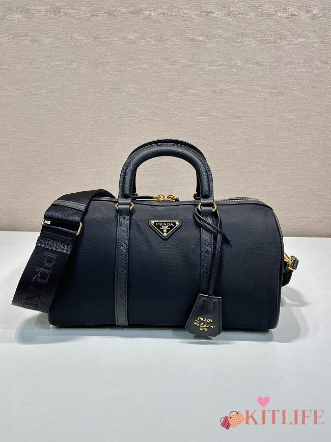 Kitlife Prada Re-Edition 1978 medium Re-Nylon and Saffiano leather top-handle bag black - 31x17x16 cm - 1