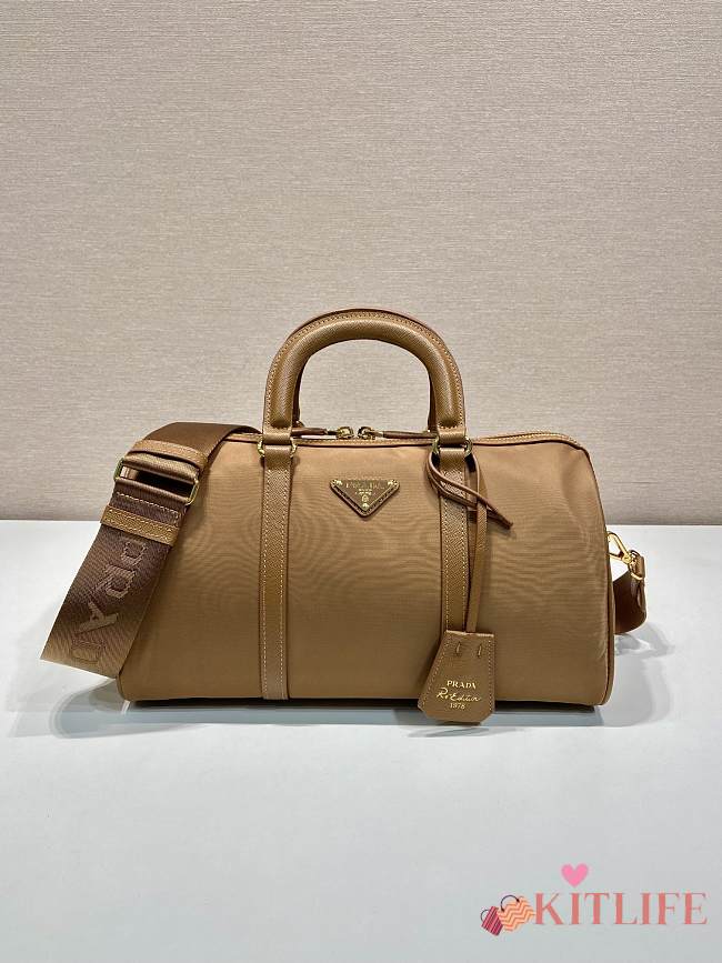 Kitlife Prada Re-Edition 1978 medium Re-Nylon and Saffiano leather top-handle bag brown - 31x17x16 cm - 1