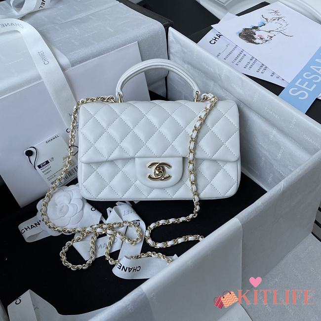 Kitlife chanel handle white bag light gold buckle - 20x12x6cm - 1