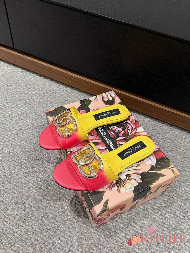 kitlife Dolce&Gabbana Ombré-print calfskin sliders yellow - 1