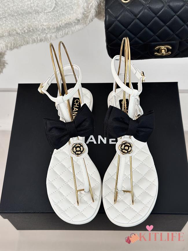 kitlife Chanel Sandals Grosgrain White - 1