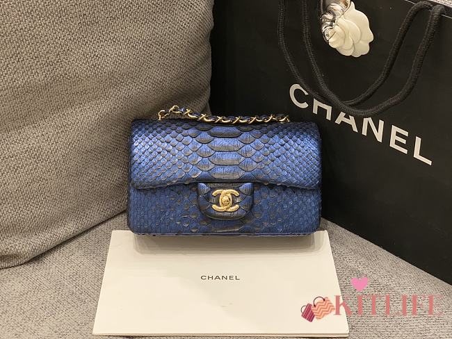 Kitlife Chanel handbag snakeskin material blue - 20cm  - 1