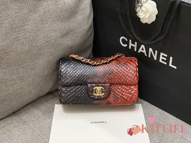 Kitlife Chanel handbag snakeskin material bkack/red - 20cm - 1