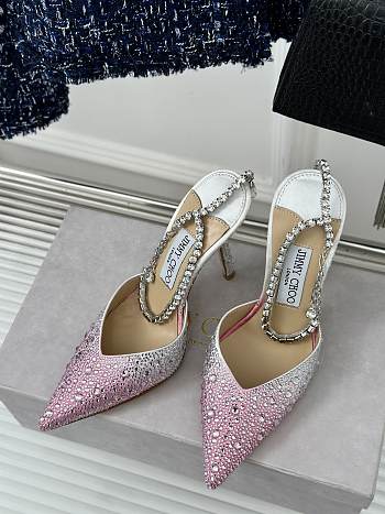 Kitlife jimmychoo Saeda Heel height 100 Candy Pink Satin Pumps with Crystals