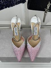 Kitlife jimmychoo Saeda Heel height 100 Candy Pink Satin Pumps with Crystals - 3